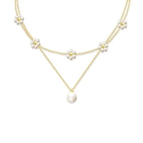 Floral Pearl Layered Necklace | Gold