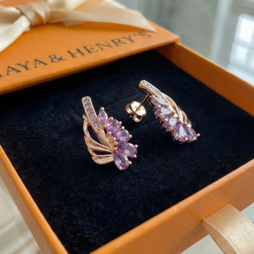 Viorelle Amethyst Wing Earrings | Rose Gold