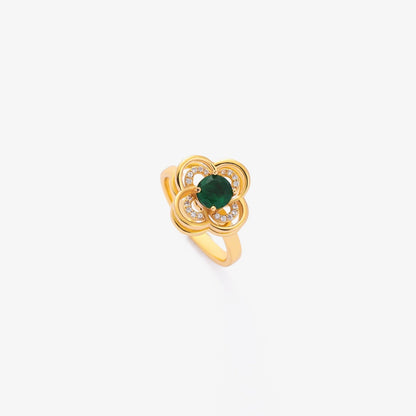 Anillo giratorio con halo de trébol y esmeralda | Oro
