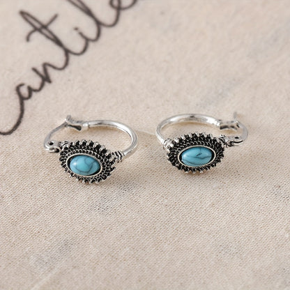 Aretes de aro con cresta turquesa | Oro blanco