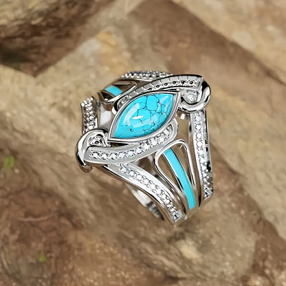Anillo llamativo marquesa de turquesa | Oro blanco