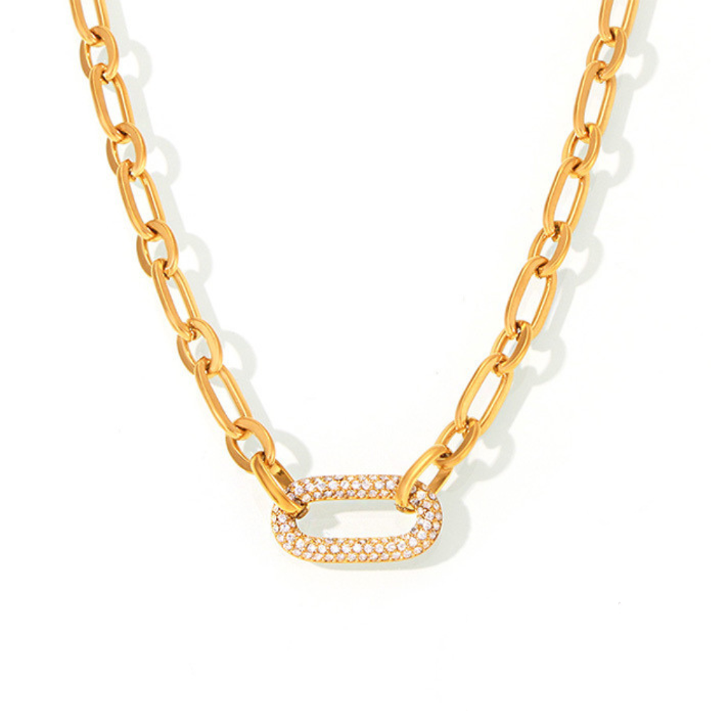 Conjunto de joyas de eslabones de cadena gruesos pavimentados | Oro