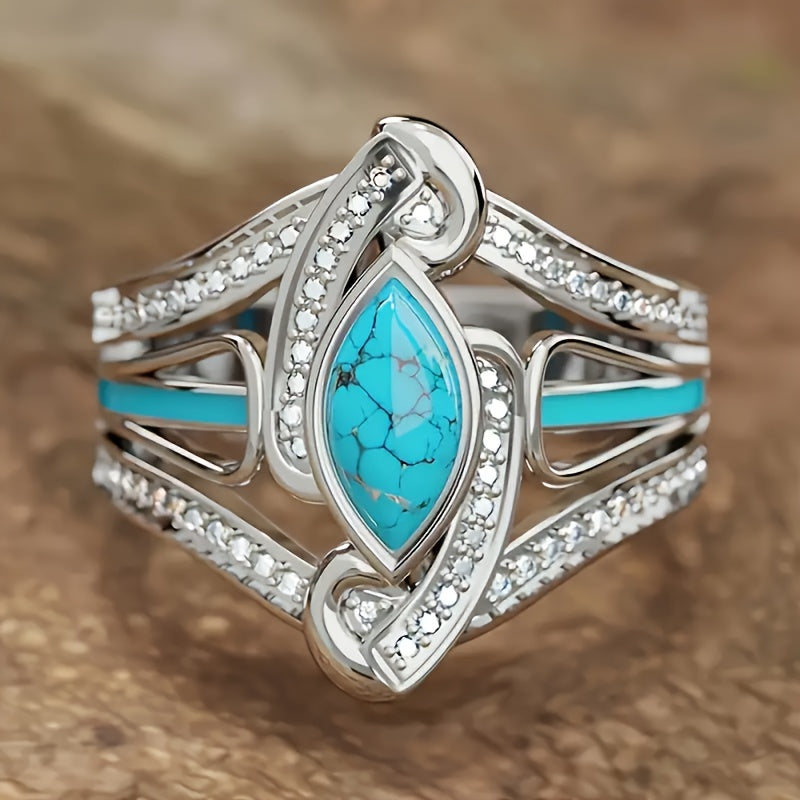 Anillo llamativo marquesa de turquesa | Oro blanco