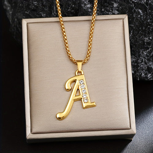 Collar con inicial y detalle de cristal | Oro