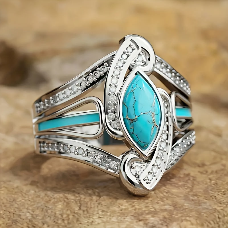 Anillo llamativo marquesa de turquesa | Oro blanco