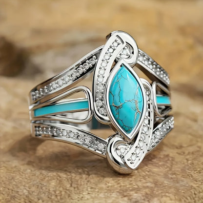 Anillo llamativo marquesa de turquesa | Oro blanco