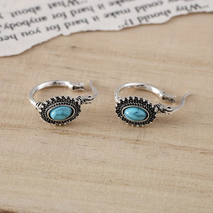 Aretes de aro con cresta turquesa | Oro blanco