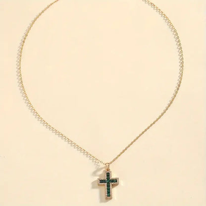 Collar Solene de esmeralda en forma de cruz | Oro