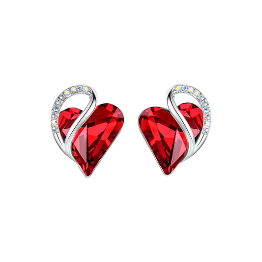 Aretes de botón Corazón Infinito con Rubí | Oro blanco