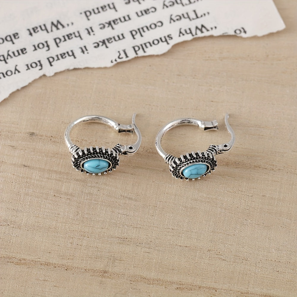 Aretes de aro con cresta turquesa | Oro blanco