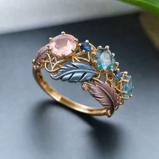 Anillo Antiguo de Pluma Exótica con Cristal | Oro