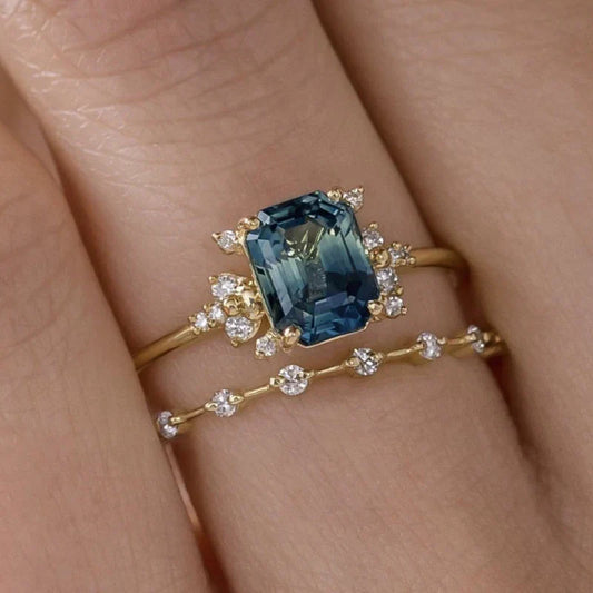 Set de Anillos Crystal Blue Shine | Oro