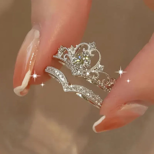 Juego de anillos Corona Brillante | Oro blanco