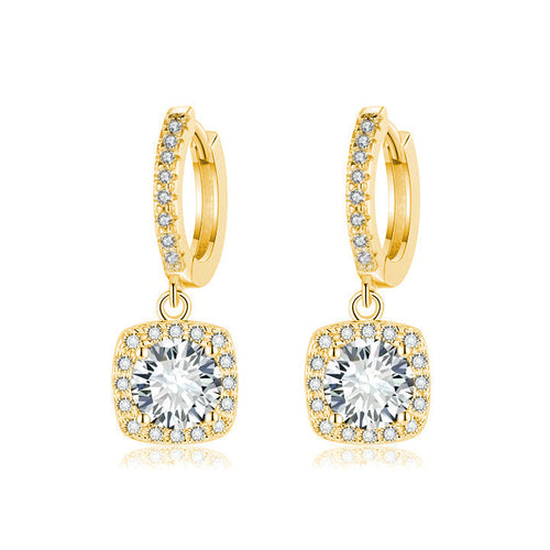 Aretes de gota con halo cuadrado | Oro
