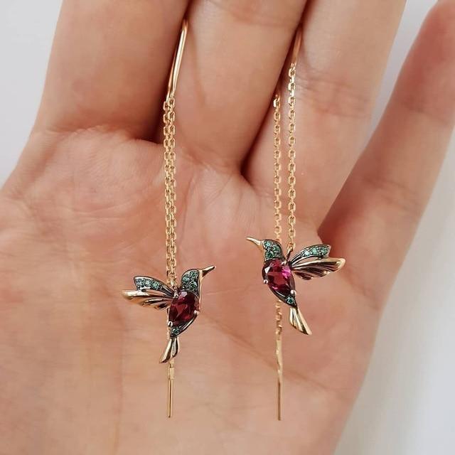 Hummingbird Enamel and Zirconia Earrings | Gold